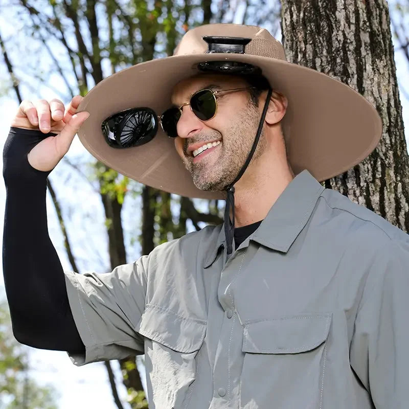Large Size Quick Dry Bucket Hat with Solar Powered Fan USB Charging Sun Hat for Men Outdoor Hiking Camping Fishing Cooling Wear